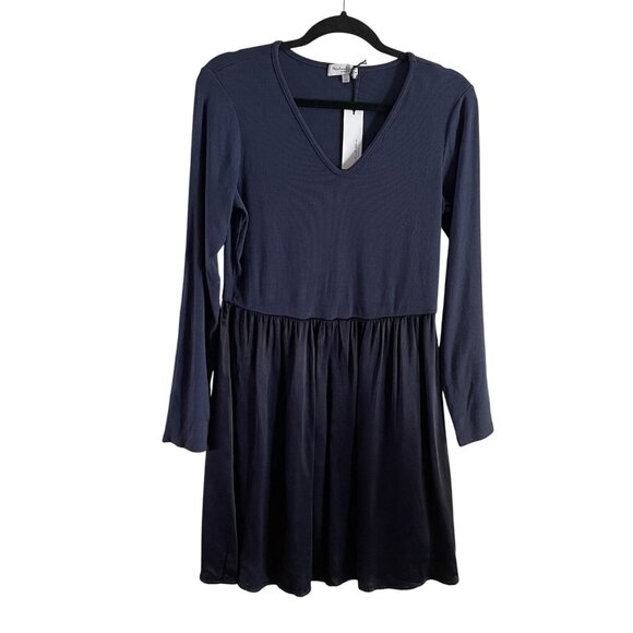 Michael Stars LP Nocturnal Blue V-Neck Long Sleeve Sutton Mixed Media Dress NWT - Picture 3 of 13
